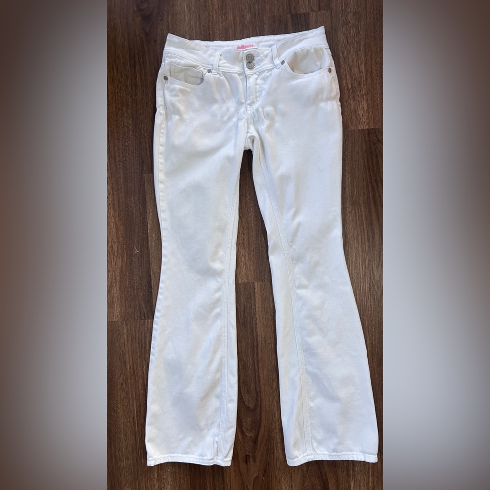 Y2K DOLLHOUSE Low Rise White Bootcut Flare Jeans 2000s Mall Preppy Indie Size 3 - Picture 3 of 13